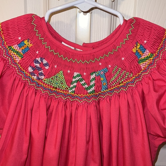 Rosalina girls size 4T smock SANTA Christmas pink dress w/smock puffy sleeves - Picture 2 of 5